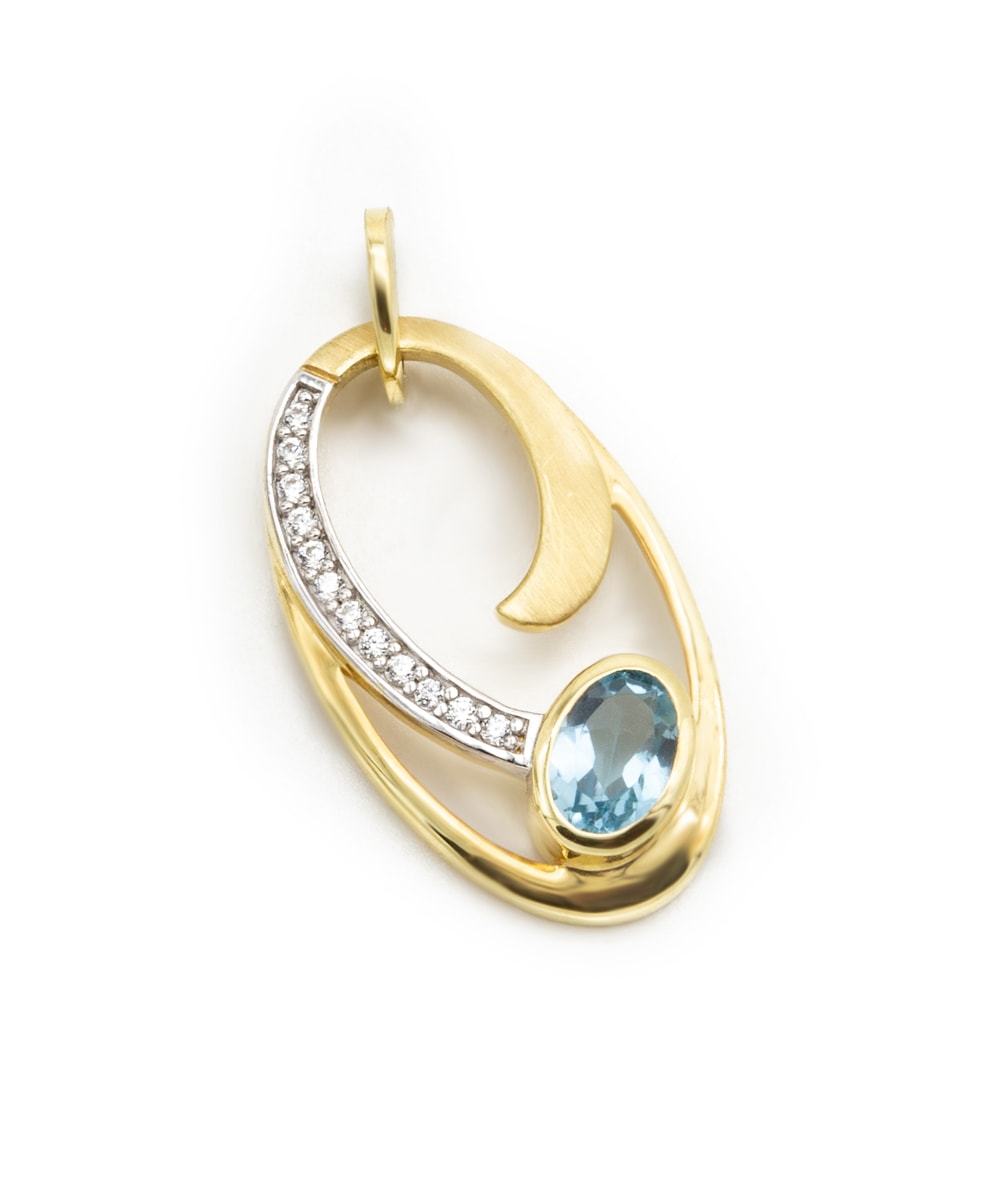 Anhänger Blautopas und Zirkonia 333er Gold bicolor