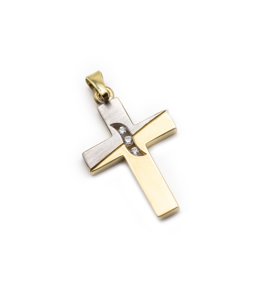 Kreuzanhänger mit Zirkonia 333er Gold bicolor