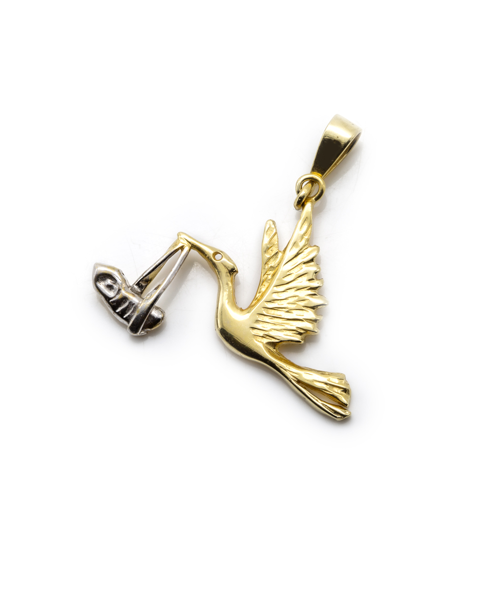 Anhänger Klapperstorch 585er Gold bicolor