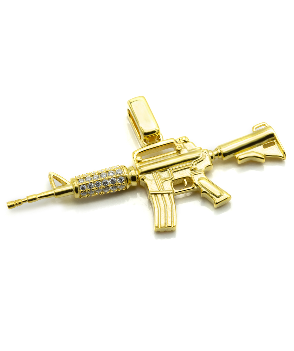 Anhänger Maschinengewehr mit Zirkonia 925er Silber vergoldet