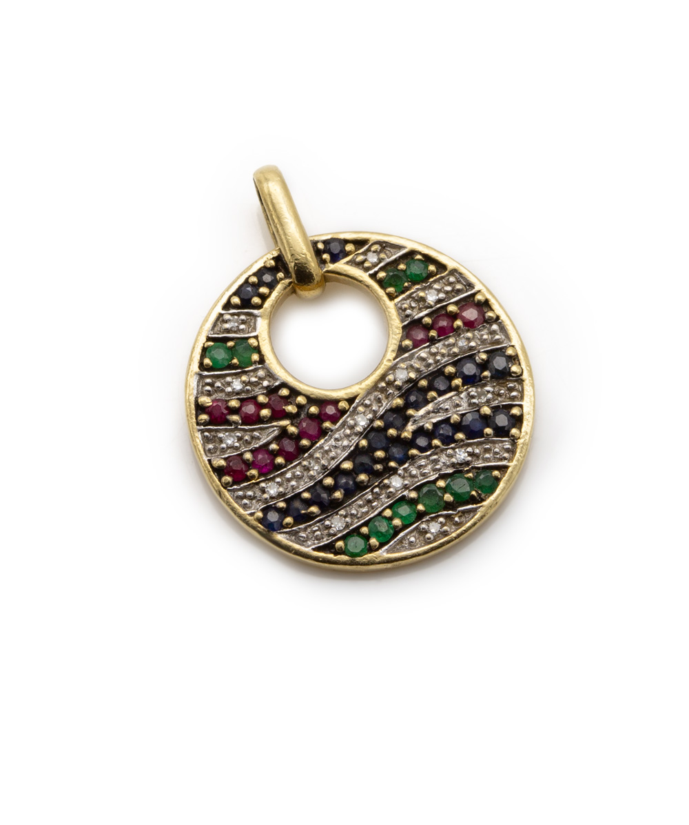 Brillantanhänger mit Farbsteinen 585 Gelbgold