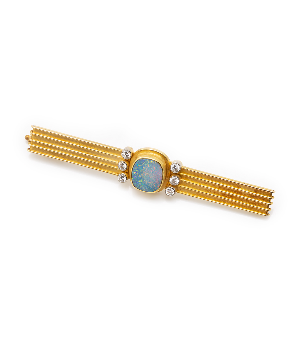 Brillantbrosche mit Opal 585er Gelbgold