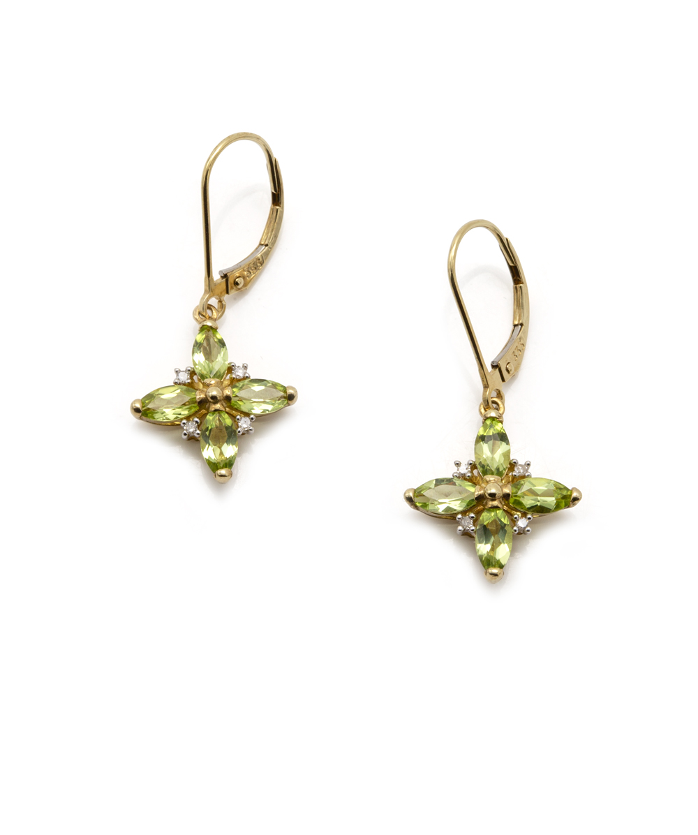 Ohrhänger mit Brillant-Peridot 333er Gold bicolor