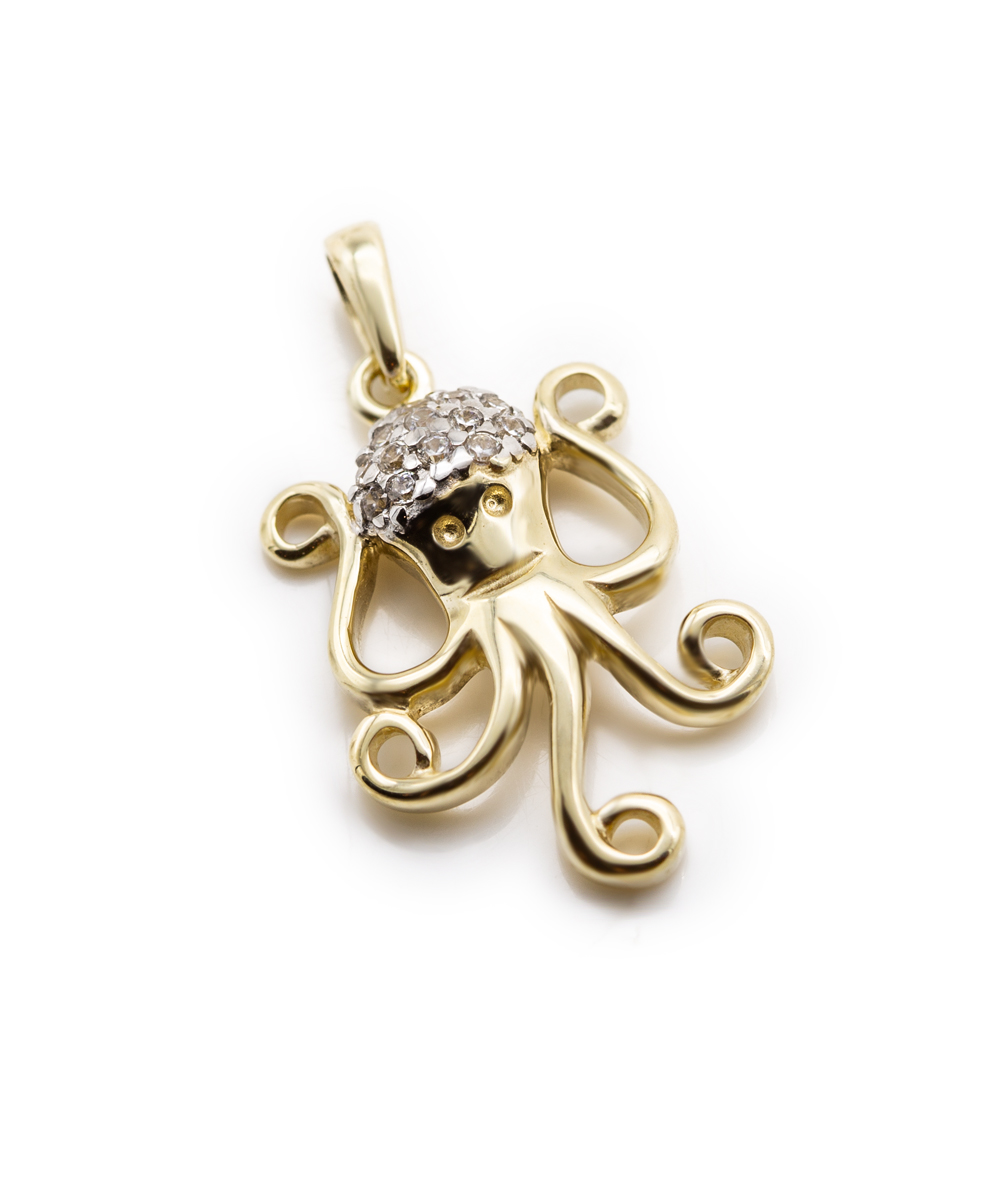 Anhänger Oktopus mit Zirkonia 333er Gold bicolor