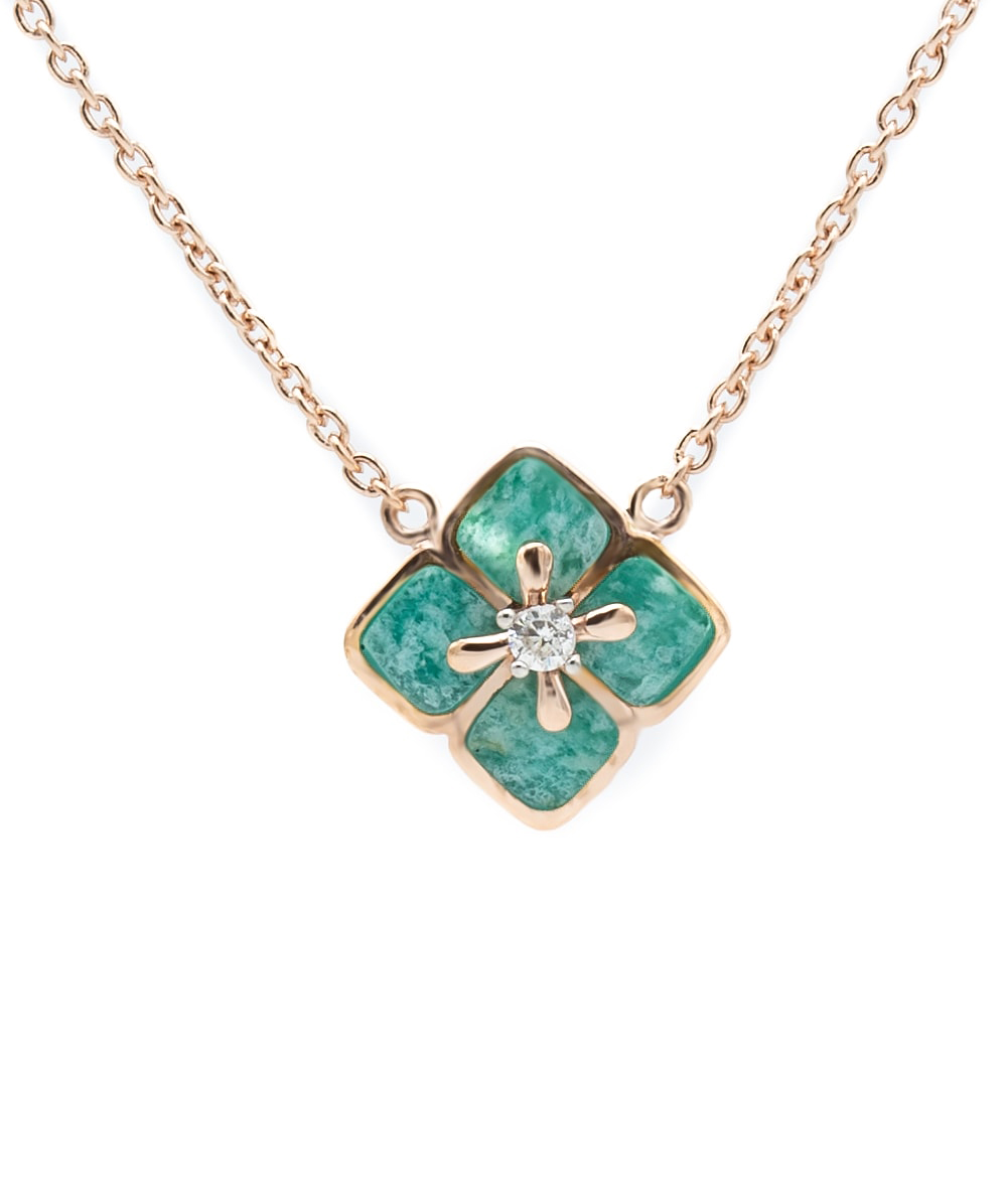 Collier mit Amazonit und Zirkonia 925er Silber rosévergoldet