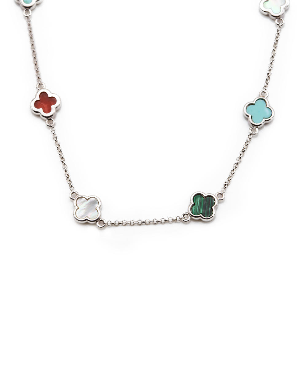 Kleeblattkette Multicolor 925er Silber